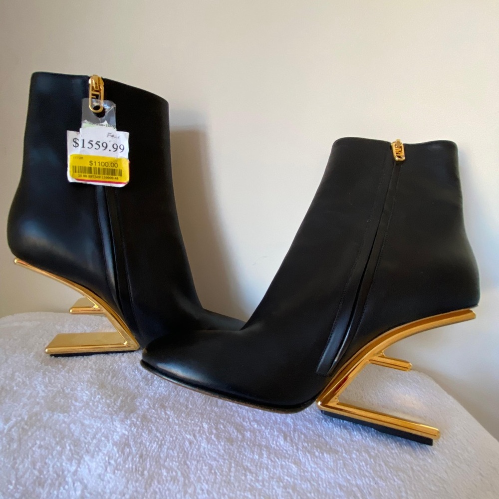 Fendi Black and Gold Heeled Boots